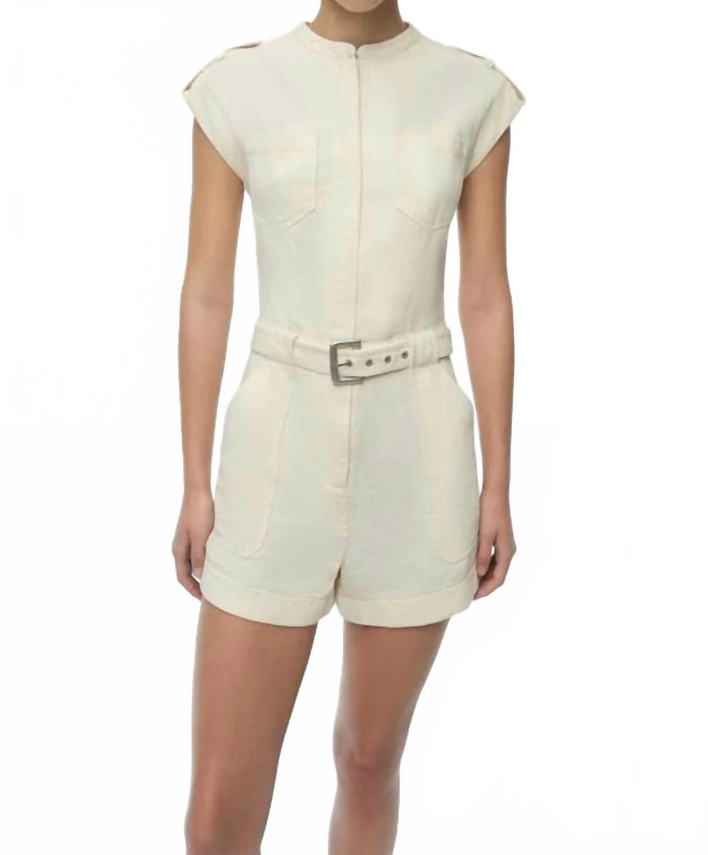 NEW SIMKHAI tinka belted linen romper in ecru
